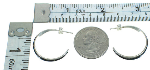 Southwest Jet Inlay And Sterling Silver Post Hoop Earrings WX66595